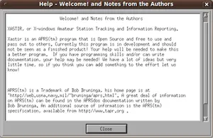 aprs xastir welcome screen