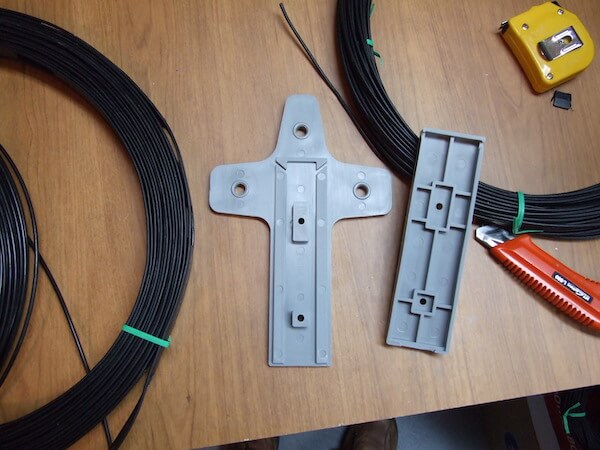 LadderLoc(TM) before assembly on ladder line feeding VE2DPE's double doublet antenna for 80 and 40 meters.