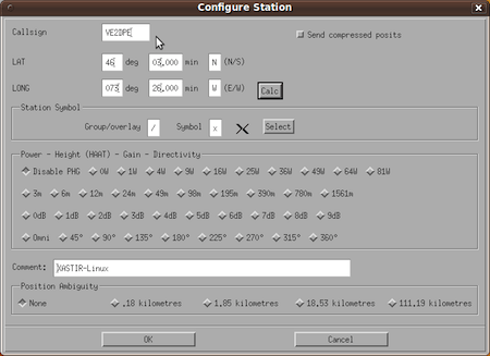 Xastir ham radio software configuration panel.