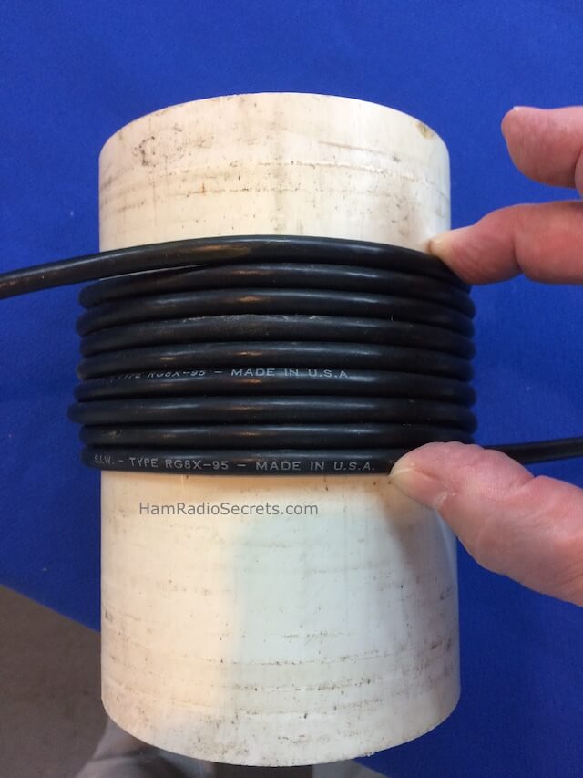 Length of 8-turn coax coil on a 4 in. PVC tube