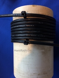 Coax RF choke held in place with tiewraps on a PVC tube