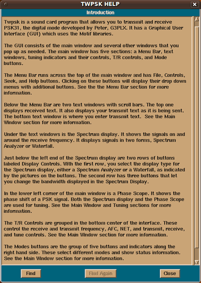 TWPSK ham radio software help panel.